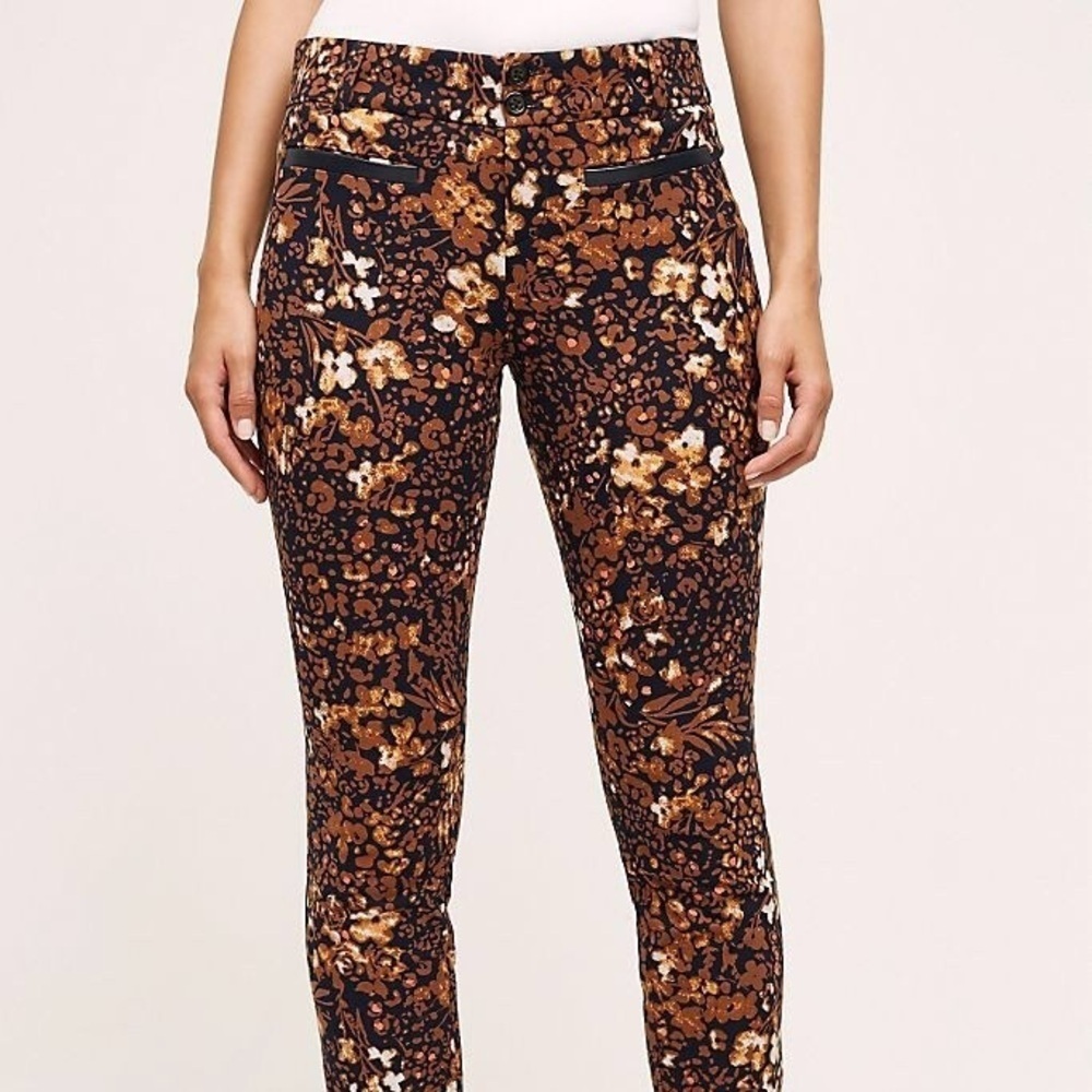 Anthropologie| The Essential Slim Trousers Brown/Navy/White Floral Pants Sz 0